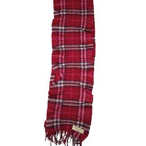 Burberry Ladies Vintage Dark Pink Fringed Ruched Luxury Plaid Fall Winter Scarf